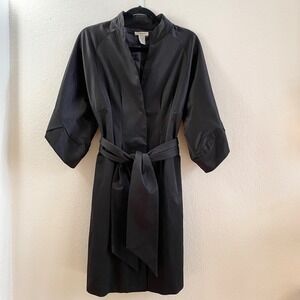 VERTIGO PARIS Black Retro Fitted Overcoat Belted Collarless Coat Snap Front